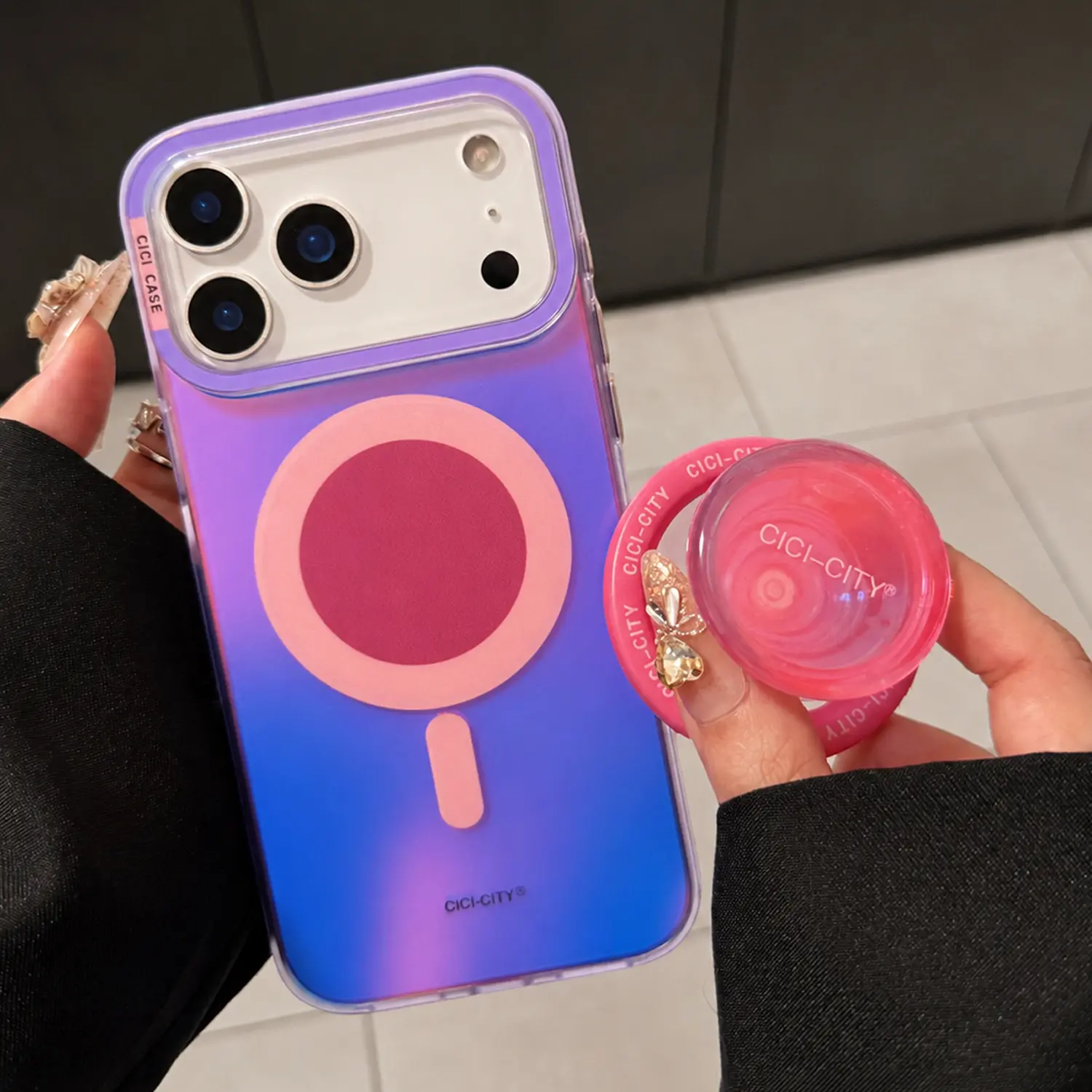 Magnetic Gradient Phone Case with Pop-Socket Stand  For iPhone 18 Pro Max/18 Pro 17 16 15 14,Compatible with Magsafe Iridescent Change Color Clash Protective Phone Cover for Women Girls