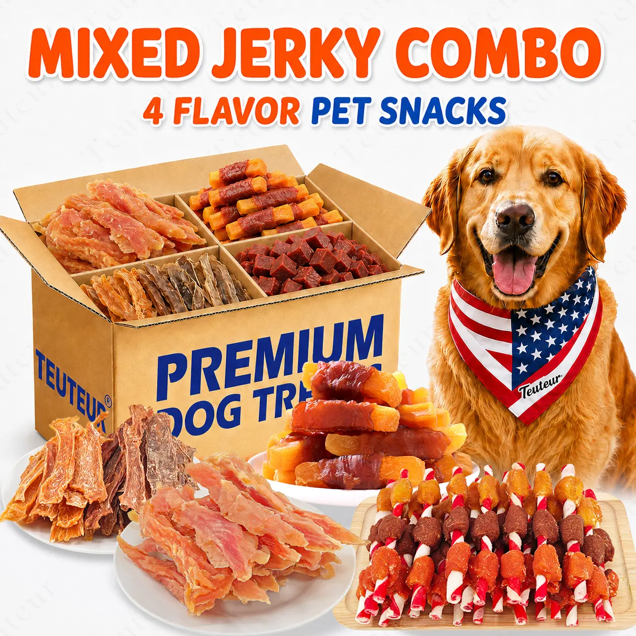 Real Meat Dog Treats Mixed Variety Pack - Beefhide Rolls, Chicken Jerky, Duck Jerky, Beef Strips, Beef Liver Bites, Chicken Breast Skewers - Puppy Chews, Puppy Training Snacks, Training Aid for Adult Dogs (Small, Medium, Large Breeds)
