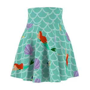 Mermaid Scale Women's Skater Skirt, Princess Flounder Fish Fork Patterned Circle Skirt, Halloween Costume, Cosplay, Under the Sea Apparel,