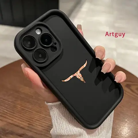 Phone Case for iPhone 17 Pro Max 16 Plus 15 14 13 12 11 Air XR E Bull Skull Advanced fashion gift Drop Protection Shockproof Soft Silicone smartphone Cover