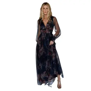 Layla Tulle Maxi Dress | Dark Blue Floral