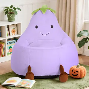 31" Eggplant Plush Bean Bag Lounger – Super Soft Faux Fur, Zippered Washable Cover, Non-Slip Bottom, Ergonomic Foam Fill, Unique Shape