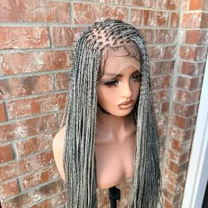 Micro Knotless Braids in gray with 360 Full Premium Fiber Synthetic Lace for All Occasions Medium Cap Size 21.5 – 22.5”