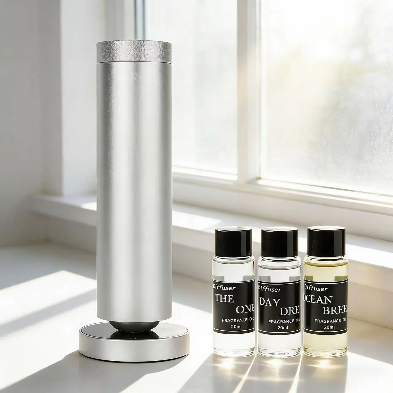 Waterless Aromatherapy Atomizing Diffuser Set with LED Ambient Night Light, 1000 Sq Ft Coverage, 3 Fragrance Oils for Diffuser, Timer, Silent Operation, Home Bedroom Use, Birthday/Engagement/Casual Spa-Like Gift