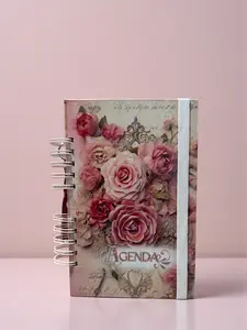 Vintage Floral 2026 Planner Handmade Premium Rose Notebook with Elastic & Tassel Personalized Gift A5 Size Glossy Laminated Cover Holographic Hearts Wire-O Binding Matching Tassel Charm