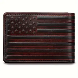 American Flag Design Full Grain Leather Wallets for Men,Western Cowboy Short Bifold Wallets for Men,Mens Leather Wallets with 12 Slots,RFID Blocking Wallets for Men,Gifts for Men