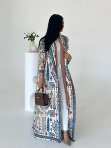 Miyake Women's Abaya Long Robe Jacket Coat Ethnic Style Pleated Belted Design All Season Fashion Essential for Women