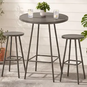 Best Choice Products 3-Piece Steel Patio Bar Height Round Bistro Set w/ Backless Stools, Slatted Design