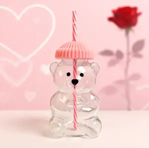 Viral Bearista cold Cup for 2025Holiday Collection,Nostalgia Cute Bear GlassCup With Striped Straw, 2025 Cute CoffeeMugs, Glass Bears Cups, Coffee Beers WineCocktail Drinks Glassware, Teddy Bears CupWith Green Beanie-Style Lid!
