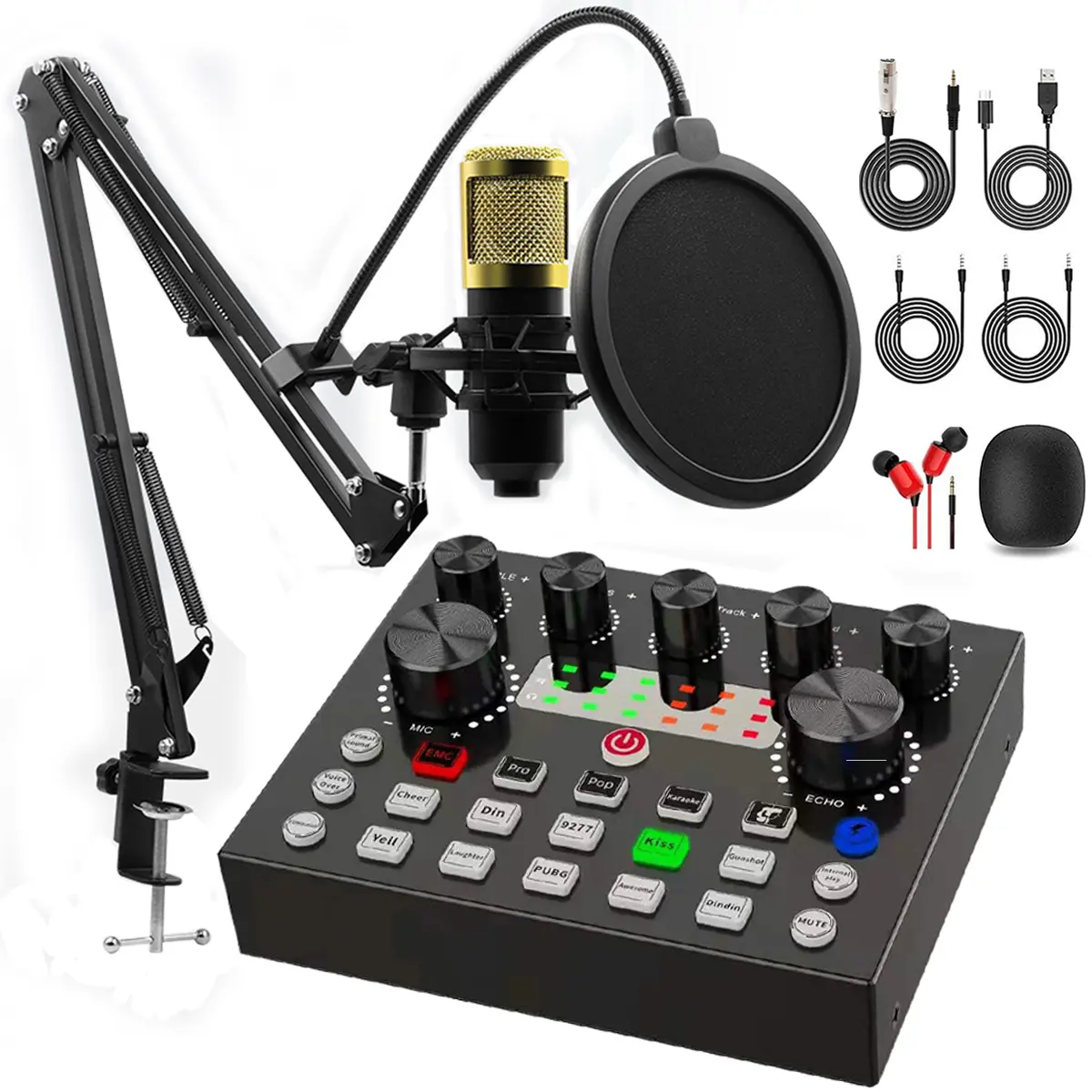 V8S Live Sound Card Equipment Bundle, Live Broadcast Device,DJ Audio Mixerfor Computers Smartphone Wireless Bluetooth Connections,YouTube TikTok Twitch Gaming  Recording, Live Podcast