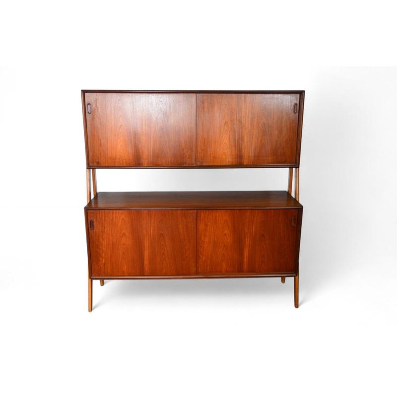 DOUBLE TIER DANISH MID CENTURY CREDENZA IN TEAK + OAK