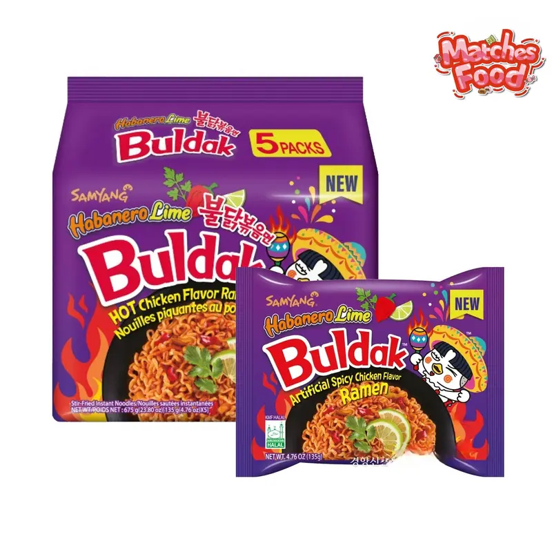 Samyang Buldak Habanero Lime Spicy Chicken Ramen 5 Pack Korean Style Instant Noodles 700g