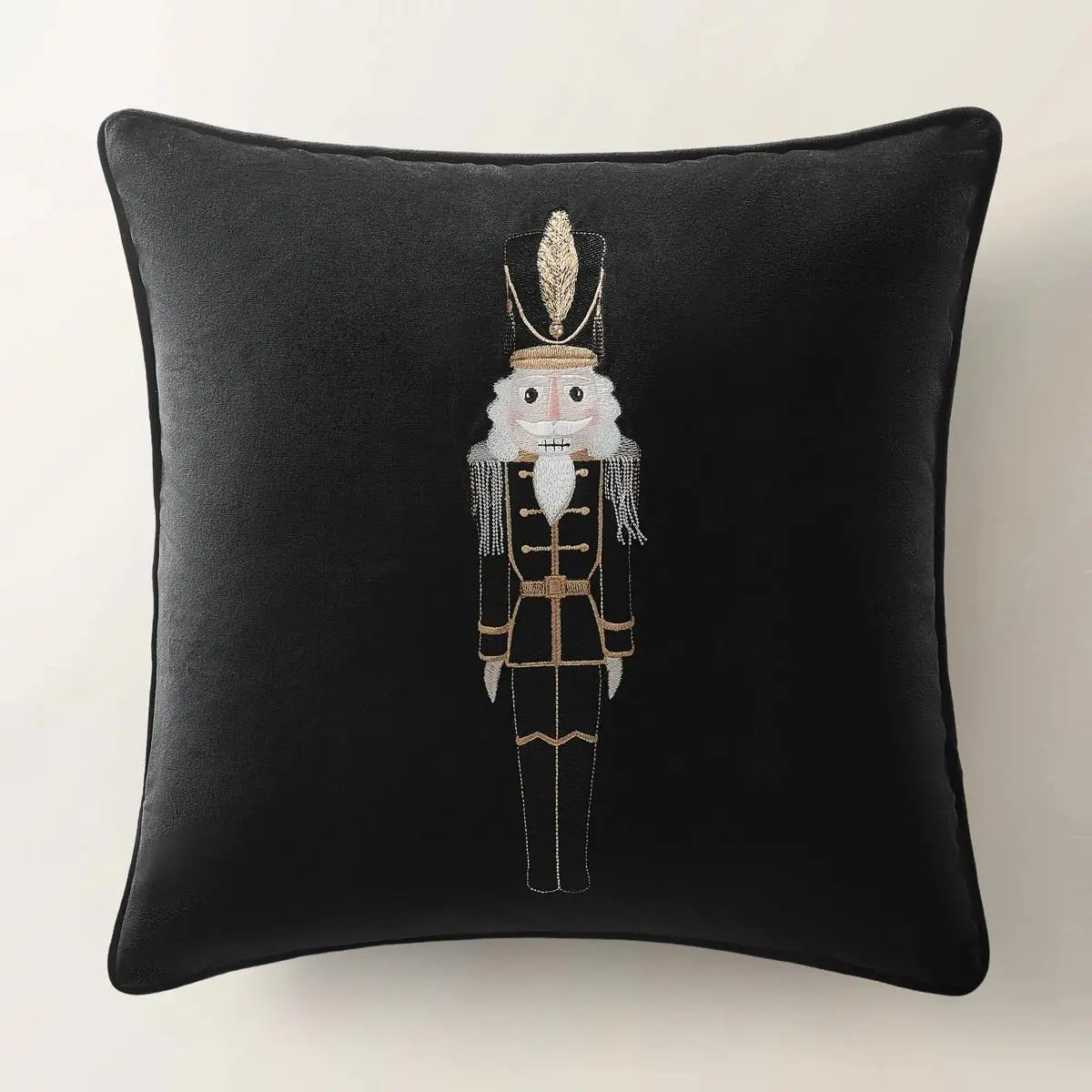 Z Gallerie Exclusive Crafted Festive Embroidered Nutcracker Holiday Pillow, 20in - Black, Pearl, Burgundy with Embellishments