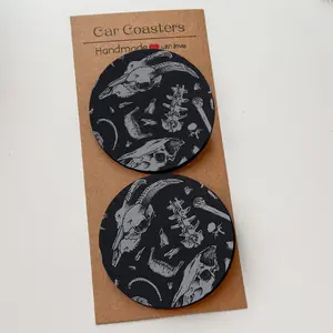Halloween Gift Western Dark Skull Style Car Coasters, Non-Slip Cup Holder Mat, Set of 2/4 Pcs, Perfect for Halloween Decor