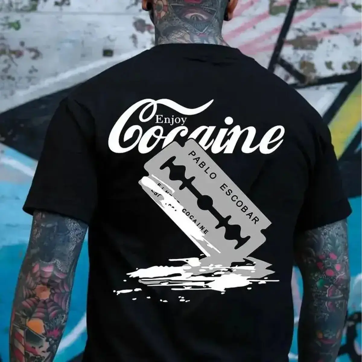 Essential Clean Fit Tee 2026 Oversized Graphic Tee ENJOY PABLO ESCOBAR Black Print T-shirt Unisex Boxy Fit Heavyweight Tee