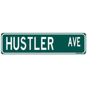1 "Hustler Ave" Funny Street Sign - Vintage Green Metal Wall Art with White Lettering, Durable Aluminum, Easy Wall Mount for Man Cave, Dorm Room & Home Decor, Metal Wall Decor, Classic Street Sign, Lightweight Signage