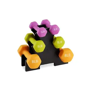 gym Coated Red 3, 5 And 8 Pound Neoprene Dumbbell Strength Training Weights Set Rack hand home exercise equipment 1-15 lb