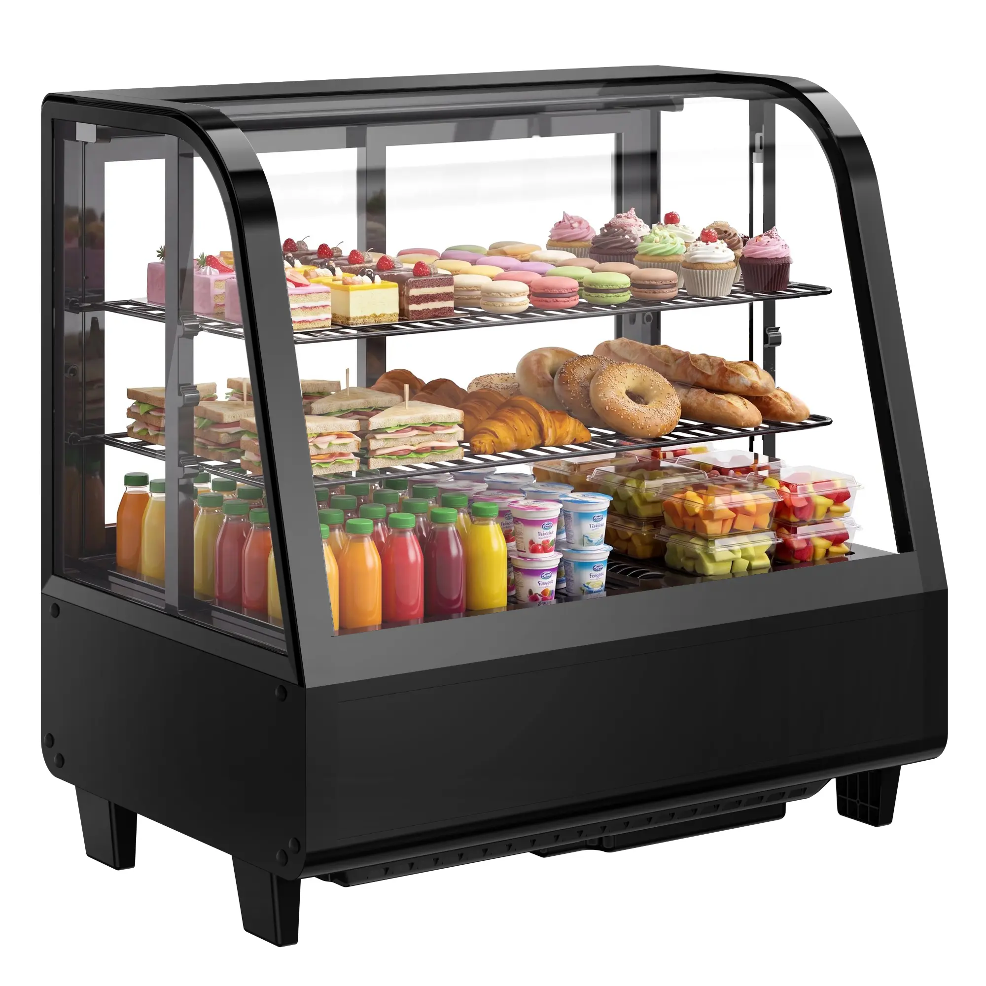 Upstreman 3.5 Cu.Ft Commercial Countertop Pastry Display Refrigerator - Bakery Showcase with LED Light, Digital Thermostat, Tempered Glass, 120V Plug, 26.9x17.7x26.6" Size, 25 to 29 in Height for Cafe (CD35)