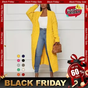 Women's Solid Color Textured Drop Shoulder Pocket Longline Cardigan, Casual Open Front Long Sleeve Knitwear for Fall & Winter, Women's Knit Clothing for Daily Wear, Lady Baggy Cardigans for Women, Womenswear, Casual Knit Top