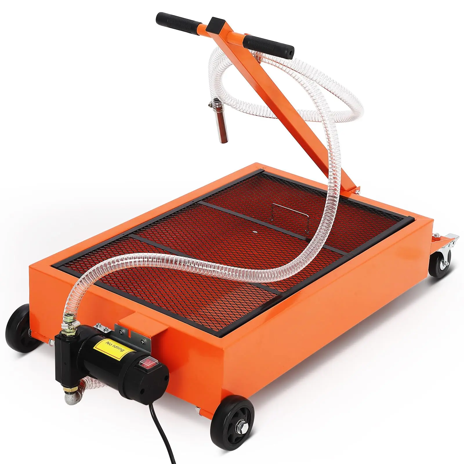 Waste Oil Drain Pan with 110V Pump, 15 gal Low Profile Electric Oil Drain Change Pan with 8 ft Hose & Folding Handle, Rolling Oil Drain Cart for Truck, RVs, Buses