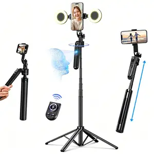 71" Auto Face Tracking Tripod with Light for Content Creators | No App Required | 360° Rotating Selfie Stick for TikTok & Vlogging |  Phone Stand with Rechargeable Remote Control | Phone Holder for Android Camera/GoPro/Ring