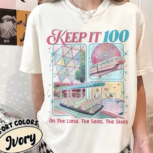 Comfort Colors Keep It 100 TShirt, The Land The Seas The Skies WDW Tshirt, Retro Magic Kingdom Theme Park Tee, WDW Family Trip Gift