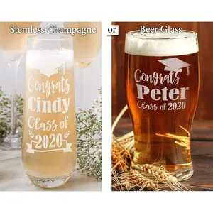 Graduation Personalized Stemless or Beer Class of 2022 Family Party Favors Man Cave Pub Style Grad Decorations for Women Men Wine Gift