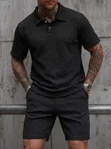 Summer Men's Casual Two Piece Set, Solid Color Short Sleeve Knit T-Shirt with Drawstring Shorts, Perfect for Outdoor Daily Wear
