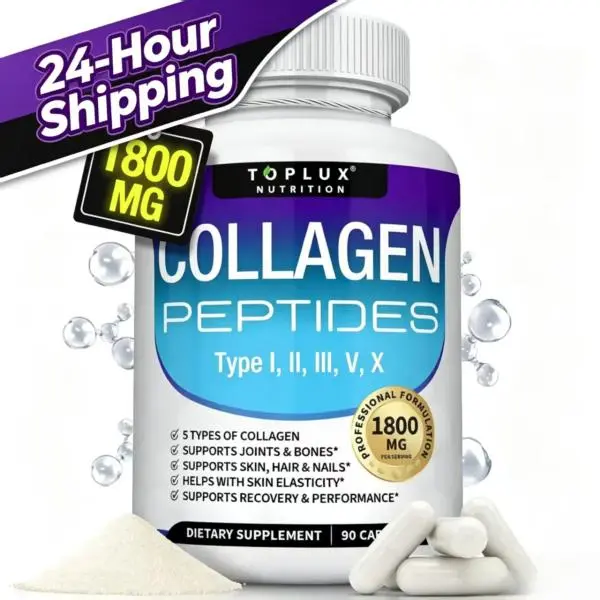 TOPLUX NUTRITION Multi-Collagen Peptides 1800mg (90 Caps) | Type I, II, III, V, X | Complete Support for Joints, Bones, Skin, Hair & Nails | Professional Formula | 24Hr Fast Shipping!