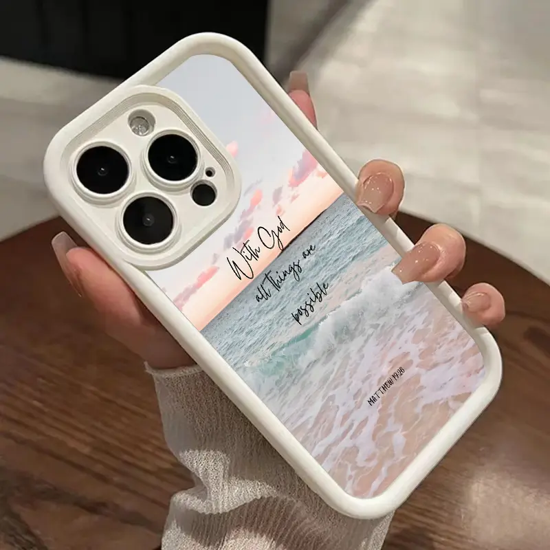 Seaside Inspirational Quotes Pattern Silicone Phone Case for iPhone 17 Pro Max,16,15,14 Plus,13,12,11,Air,XR,X,XS - Shockproof, Rugged, Durable Protective Cover