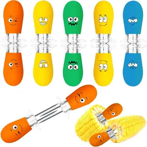 Corn Holders, 10 count/5 Pairs Corn Cob Holders Sets, Funny Faces Stainless Steel Corn on The Cob Holders BBQ Fork Skewers for  Cooking Parties Camping (Multicolor)