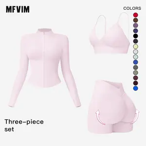 MFVIM Women's Sports Three-Piece Set Impact Compression High Waist Butt Lifting Yoga Pants for Running Yoga Everyday Workouts