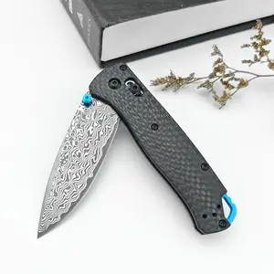 BM535 carbon fiber handle folding knife, large Damascus steel blade, EDC tool, pocket knife, fruit knife, men’s gift, suitable for outdoor fishing, exploration, camping, etc.