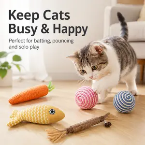 Cat Toy Gift Set, Catnip Fish Toy, Teaser Wand, Silvervine Chew Sticks and Carrot Plush Toy for Indoor Cats and Kittens