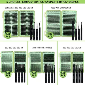 Individual False Eyelashes Kit, Mixed Length & Styles Lash Clusters, 4 Styles in One Tray, Lash Kit with Bond & Seal and Lash Applicator for DIY at Home, Makeup, Diy Eyelash Extensions