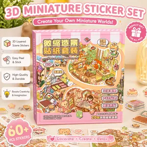 Miniature Scene Collection Book with 20pcs Scene Card Paper & 40pcs Sticker, Unique Stickers & 1 Count Tweezers, 3D DIY Decorative Sticker Book, Gift Wrapping Set tiktokshopspringglowup