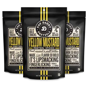 Pop Daddy Flavored Pretzels Sticks | Healthy Gourmet Pretzels Snacks | 7.5oz Individual Bags | 3 Pack | Yellow Mustard | Kosher Certified