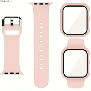 2026iWatch Sport Band & Case Set – Soft Silicone Strap with 2-in-1 Tempered Glass Screen Protector Cover Fits Series 1–10, SE & Ultra
