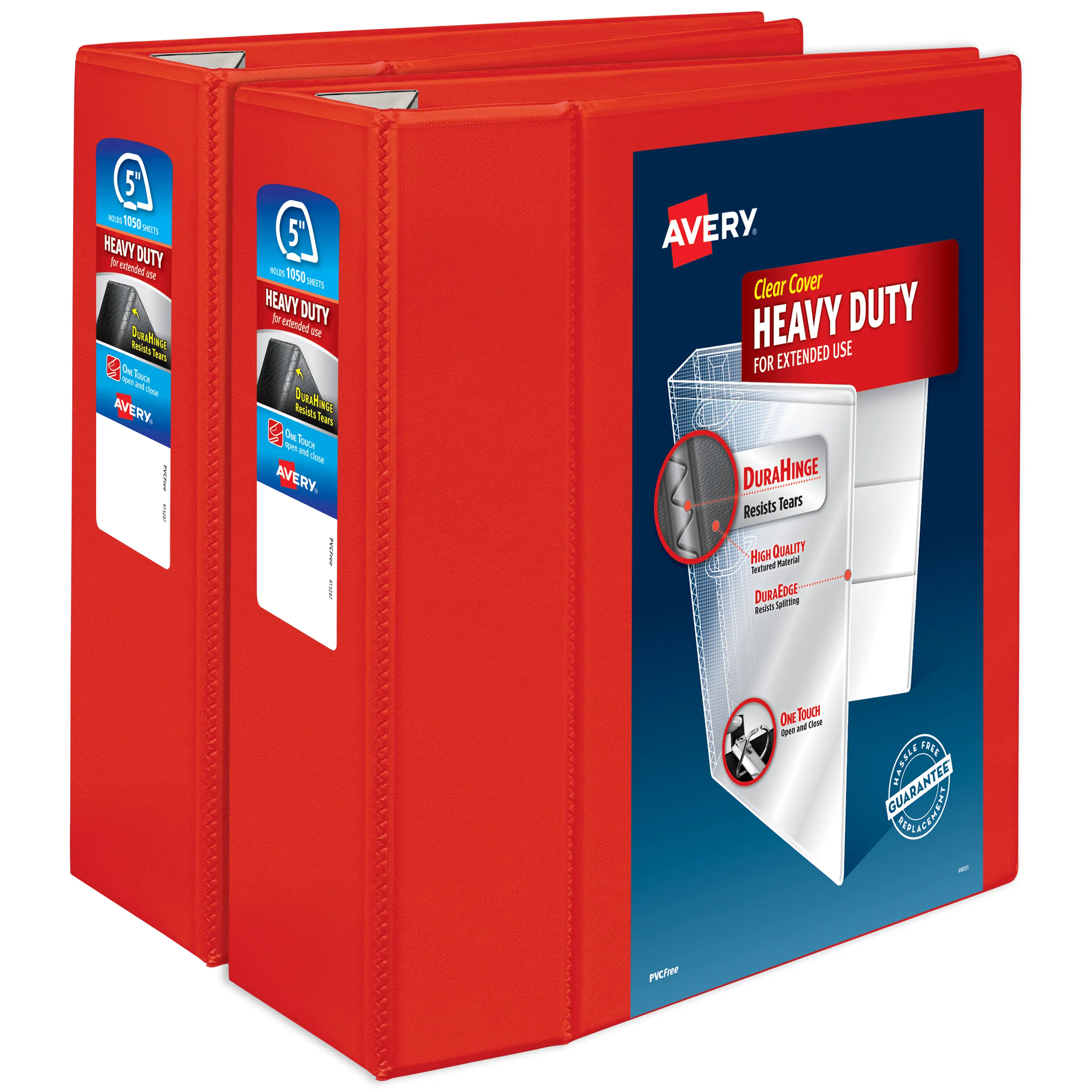 Avery Heavy-Duty View 3 Ring Binder, 5 Inch EZD Rings, Great for Portfolio Binders, Office Binders, School Notebook Binders, and More, 2 Red Binders (2-Pack of 79327)