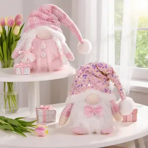 Pink Glowing Christmas Gnome Figurine with Sparkling Hat & Bow Tie Soft Mini Doll PasteTabletop Decor for Holiday Home Mantel Shelf Cute Pink Gnome Statue for Room XmasDecoration