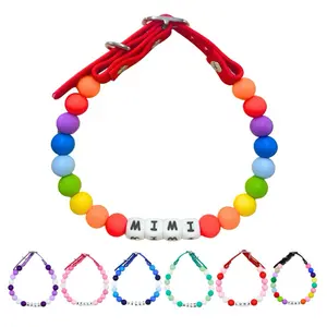 Anita's Stitches Custom Beaded Name Rainbow Collar for Dogs & Cats - XSmall to XXL Sizes - Adjustable Handmade in USA with Colorful Beads - Pride month