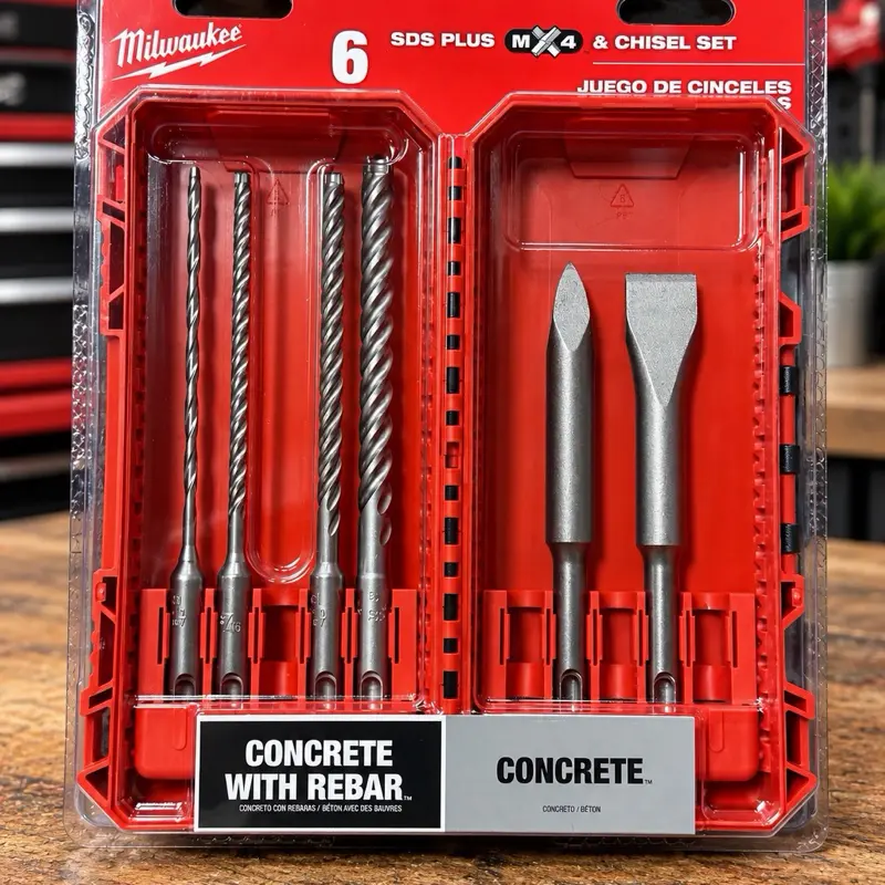 Milwaukee 6-Piece SDS PLUS MX4 4-Cutter & Chisel Kit, Heavy-Duty Concrete Drilling & Chiseling Tool Set