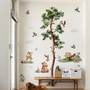 Cartoon Tree & Animal Pattern Wall Sticker, Self-adhesive Wall Decal, Decorative Sticker, DIY Sticker for Home Living Room Bedroom Study Room