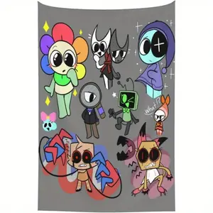 1pc Dandy'S World Peach Skin Velvet Tapestry - Vibrant Cartoon-Style Wall Hanging with Free Installation Package,  Bedroom, Dorm Decor, Bedroom Wall Decor|Playful Design|Soft Texture Hanging, Dorm Room Decor