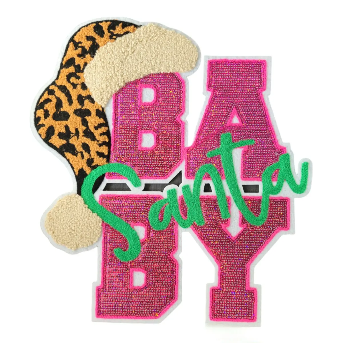 Santa Baby Pink Sequin and Leopard Chenille Patch