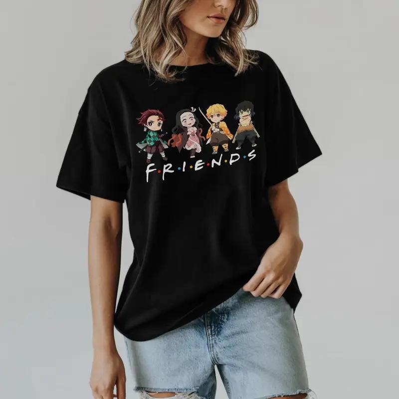 Demon Slayer Anime Tshirt for Men and Women Anime Lover Graphic Tee Fitted Knit Fabric Streetwear Top Anime Manga Nezuko Kamado Gift