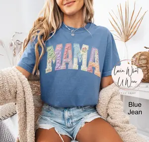 Comfort Colors Faux Quilted Patchwork Mama Shirt Vintage Floral Mama Tee Pastel Gingham Mom Shirt Mothers Day Gift For Mom Spring Mama Tee