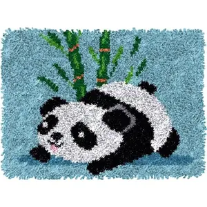 Latch Hook Kits for Adults/  Printed Rug Making Kit Everything Included  for Family  Latch Hook Rugs DIY Needlework Crafts for  Sofa Panda Blue 20 in X 15in