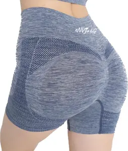 eNVyable Exercise Scrunch Booty Detail Workout Shorts for Women Quick-Dry Fabric Seamless Comfortable Yoga & Exercise Wear (Blue Gray)