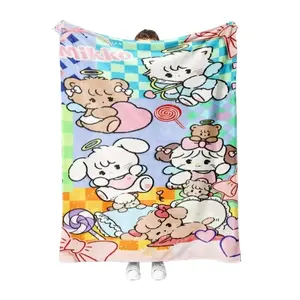 Mikko Whimsical Animal Flannel Throw Blanket - Printed Fabric, Cute Colorful Angelic Animal Design, Bows-Hearts-Lollipops Accents, Soft, Multiple Specs, Ideal for Adults, Bedroom Use, Throw Blankets, Flannel Blankets cooling summerwins